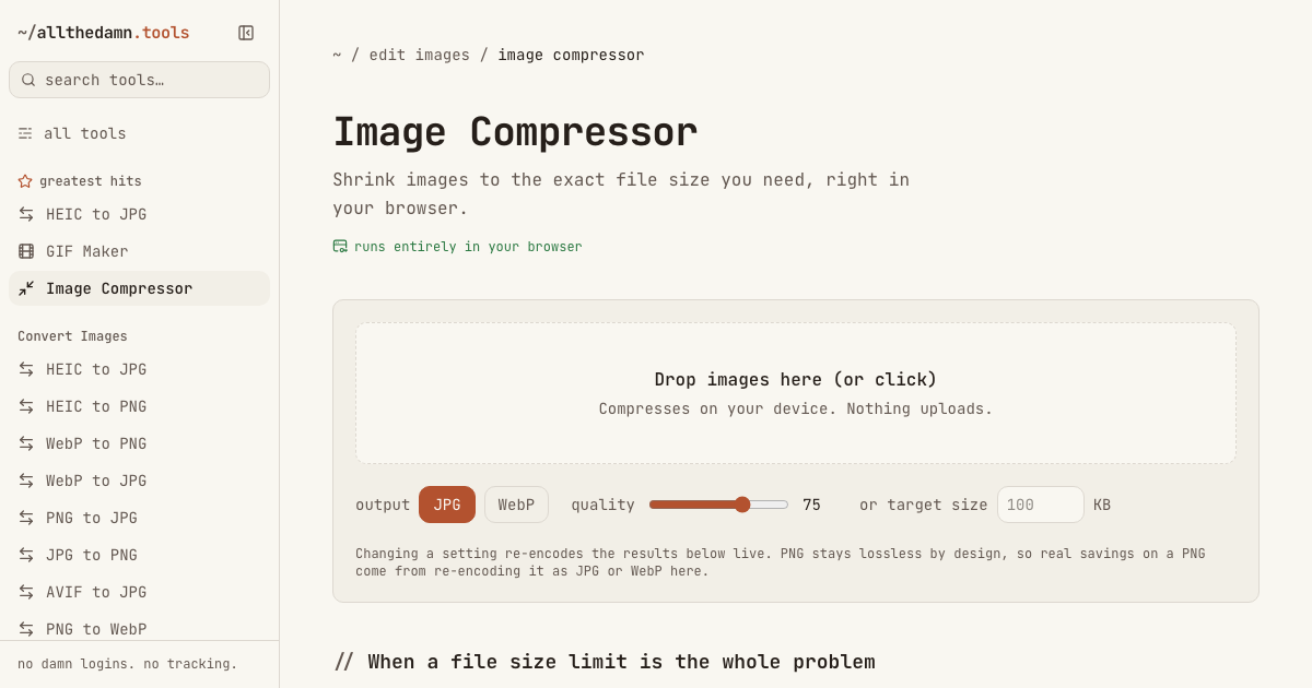 Screenshot of the Image Compressor tool