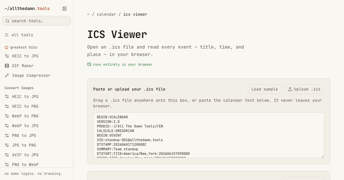 Screenshot of the ICS Viewer tool