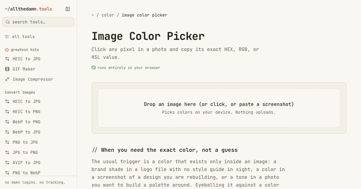 Screenshot of the Image Color Picker tool