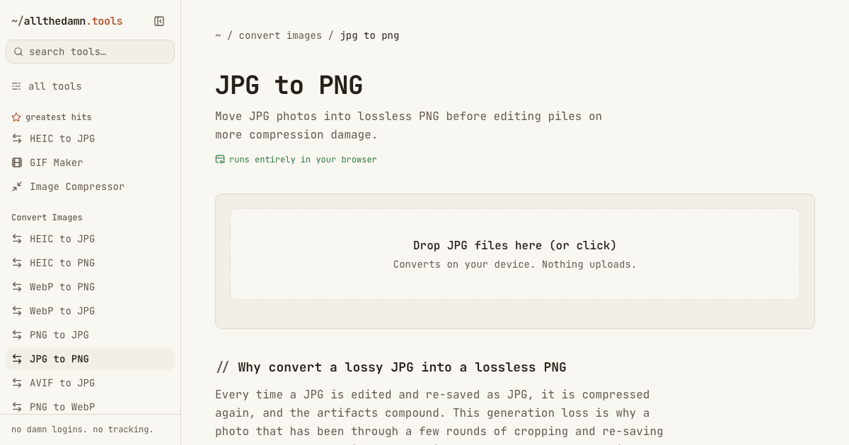 Screenshot of the JPG to PNG tool