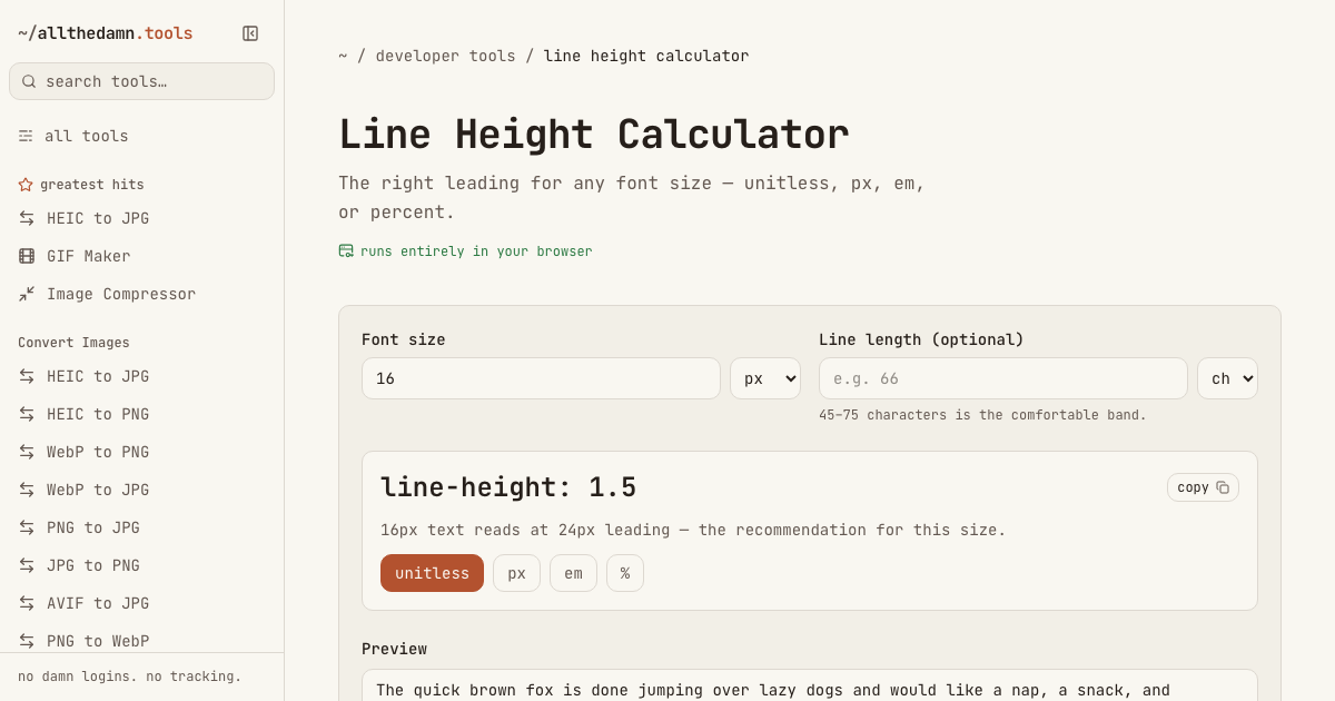 Screenshot of the Line Height Calculator tool
