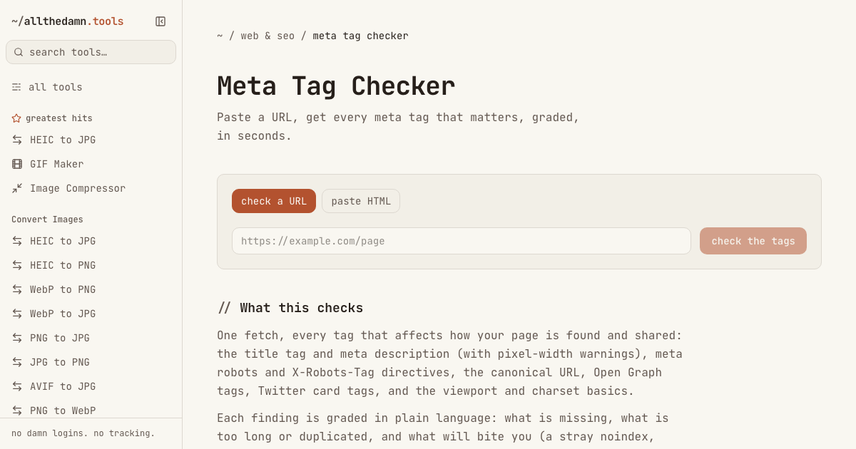 Screenshot of the Meta Tag Checker tool
