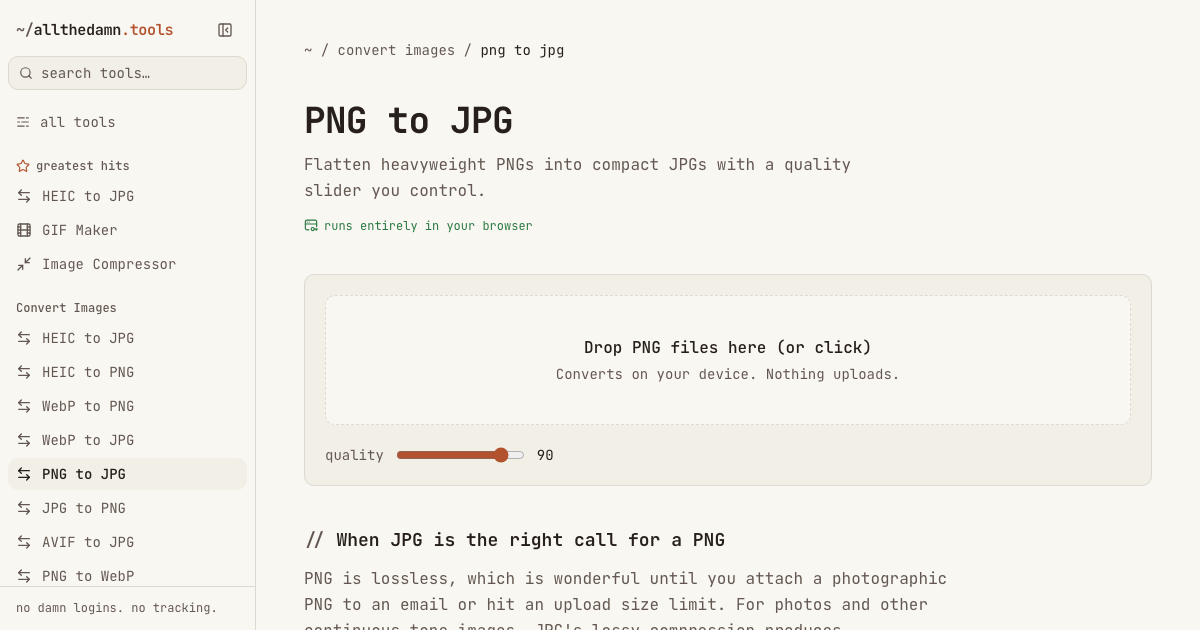 Screenshot of the PNG to JPG tool