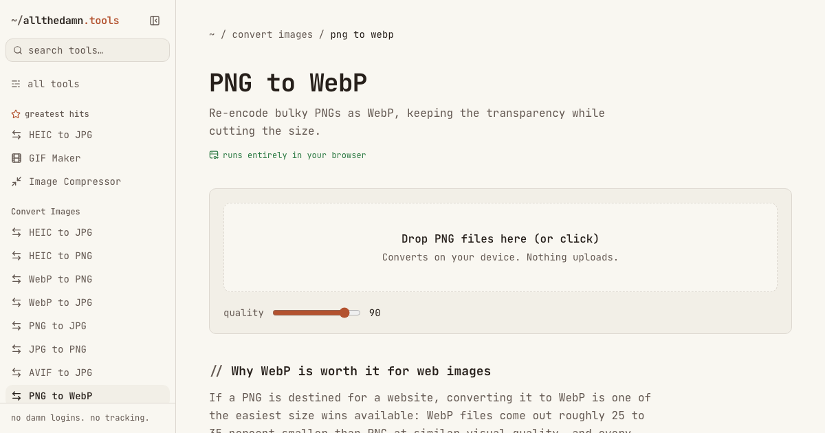 Screenshot of the PNG to WebP tool