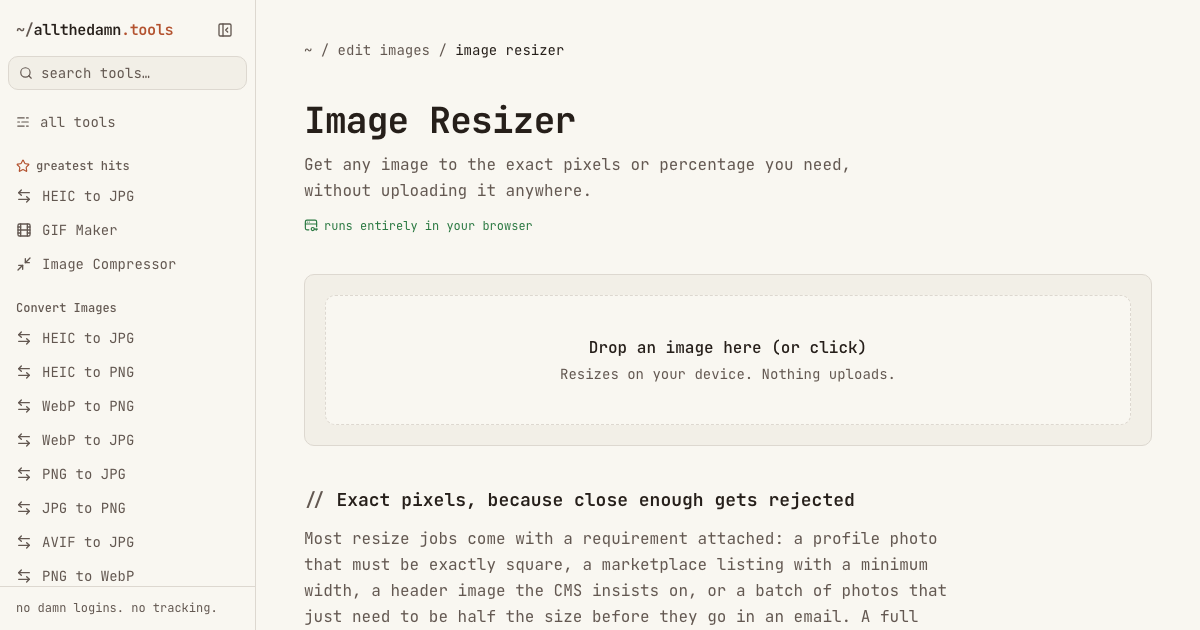 Screenshot of the Image Resizer tool