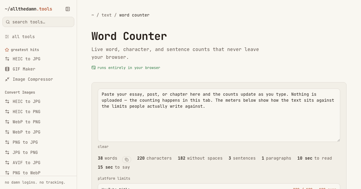 Screenshot of the Word Counter tool